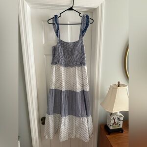 J. Crew Textured Blue & White Dress